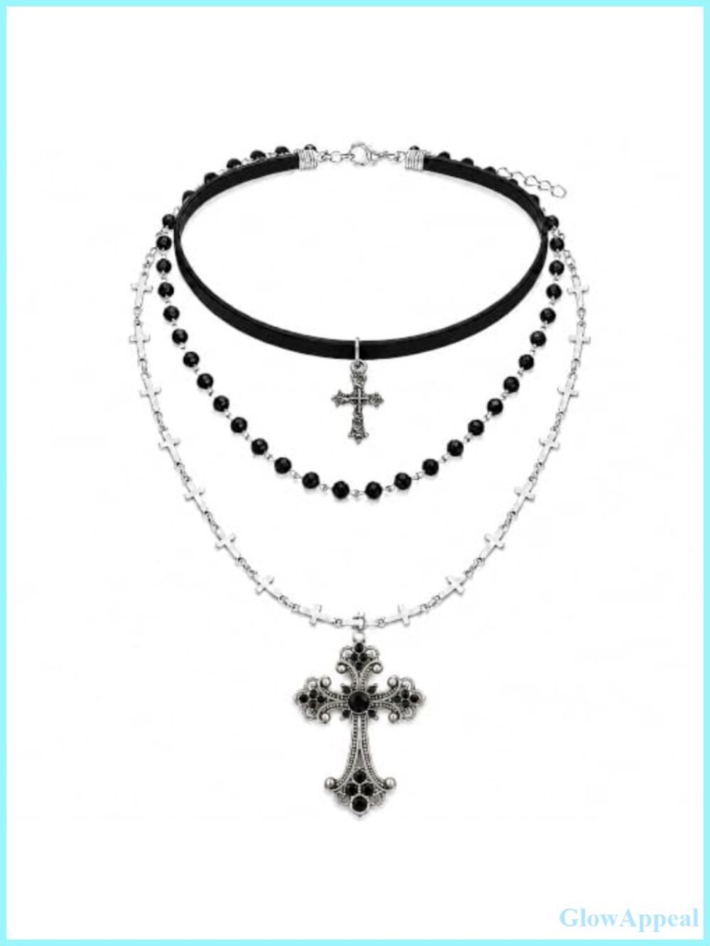 Gothic 3-Layer Choker Necklace with Cross Pendant, Adjustable Women's Jewelry